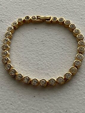 Gold Tone Crystal Tennis Bracelet